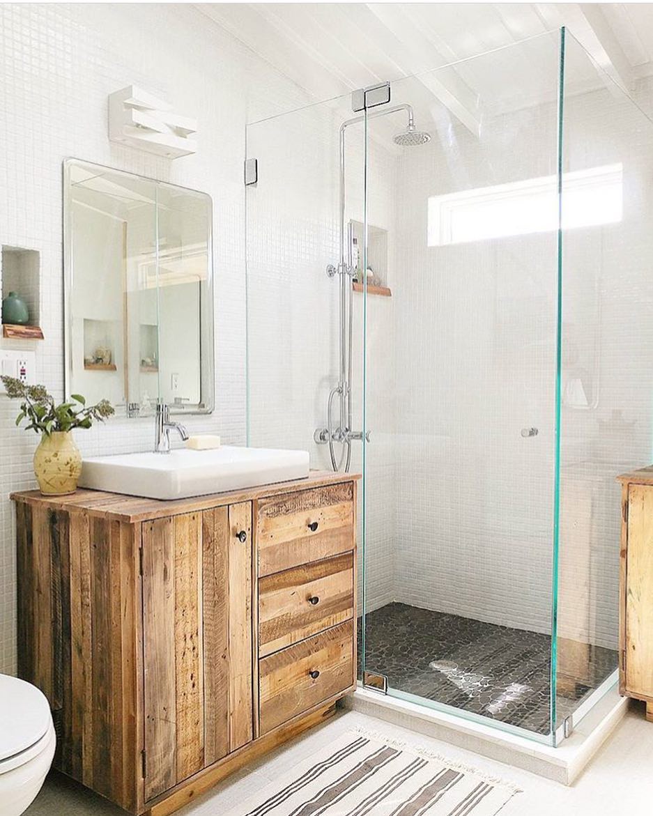6. Vintage Typewriter Sink Basin In Rustic Farmhouse Bathroom