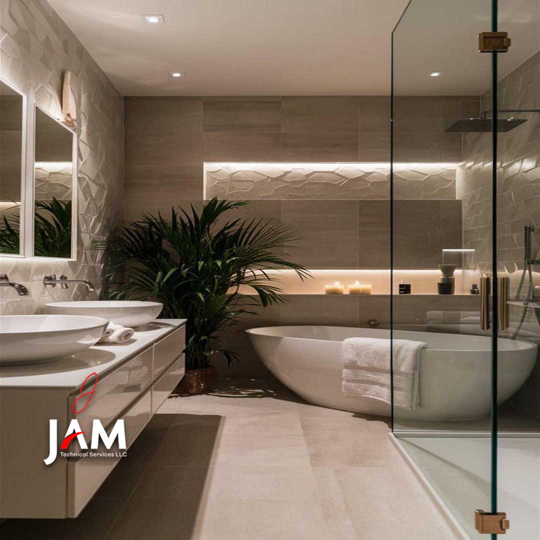17. a Sapphire Mosaic Medallion and Dual Vanities In a Spa-inspired Retreat