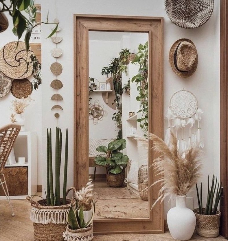 18. the Macrame Dreamcatcher Over Distressed Wood Console