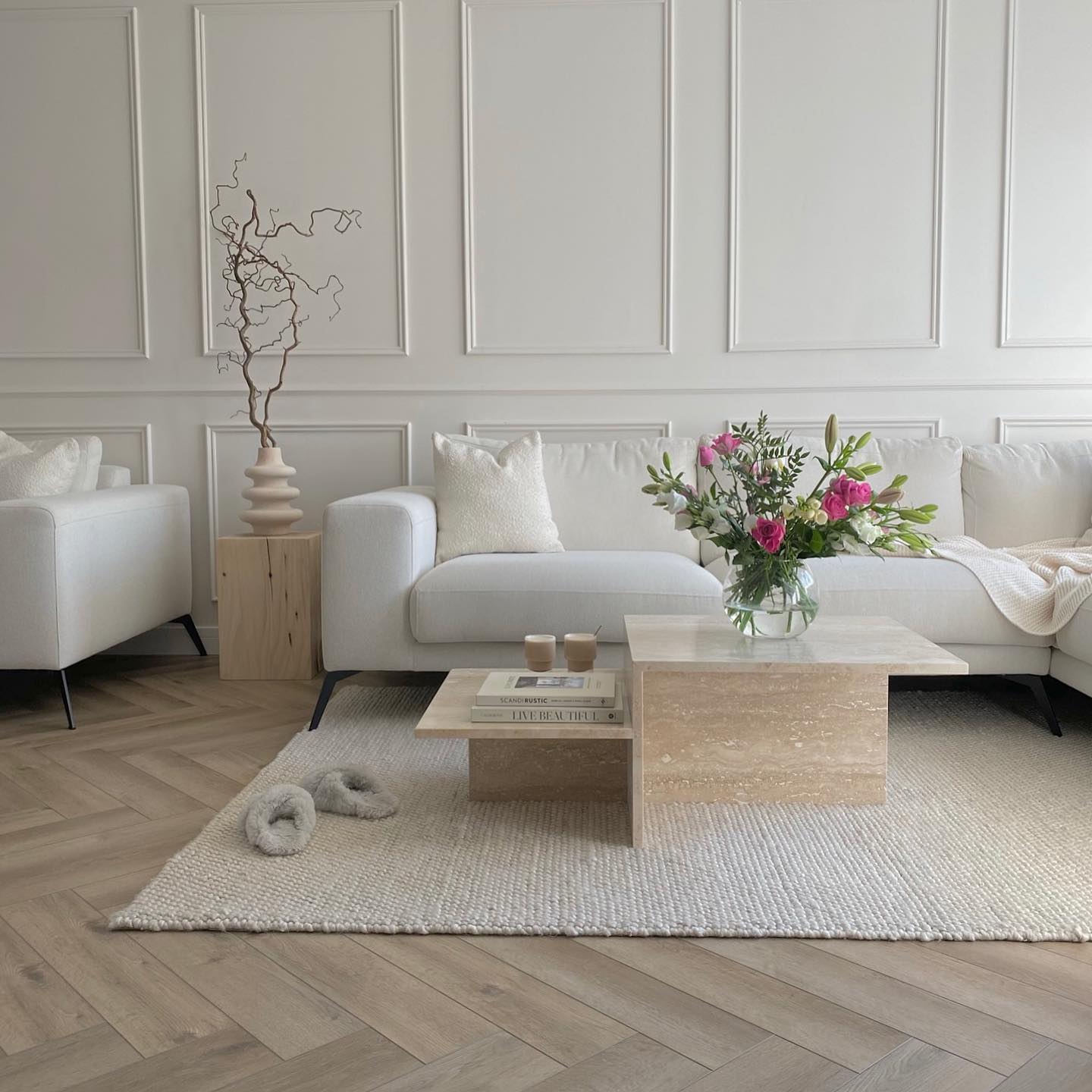 18. the Asymmetrical Balance Of a Monochrome Monstera and Geometric Coffee Table