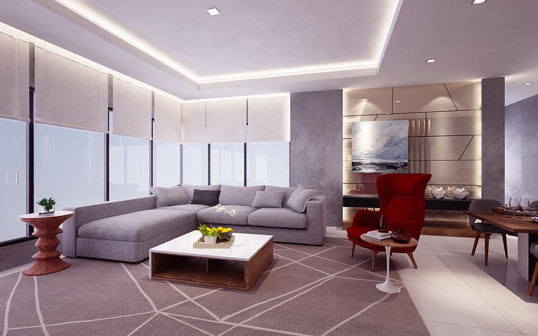 1. the Crimson Velvet Armchair and Geometric Monstera Leaves Living Room