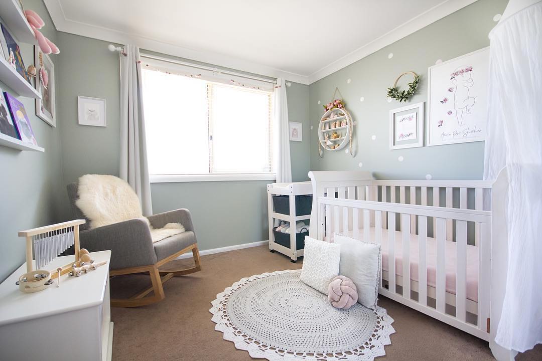 4. Soft Mossy Sage and Sunlit Woods: a Nursery Nook with Nature's Embrace