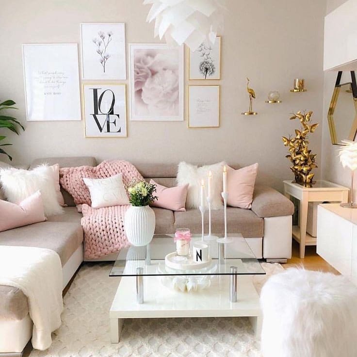 34. Suspended Orb Lights Over a Zigzag Coffee Table In a Monochrome Haven