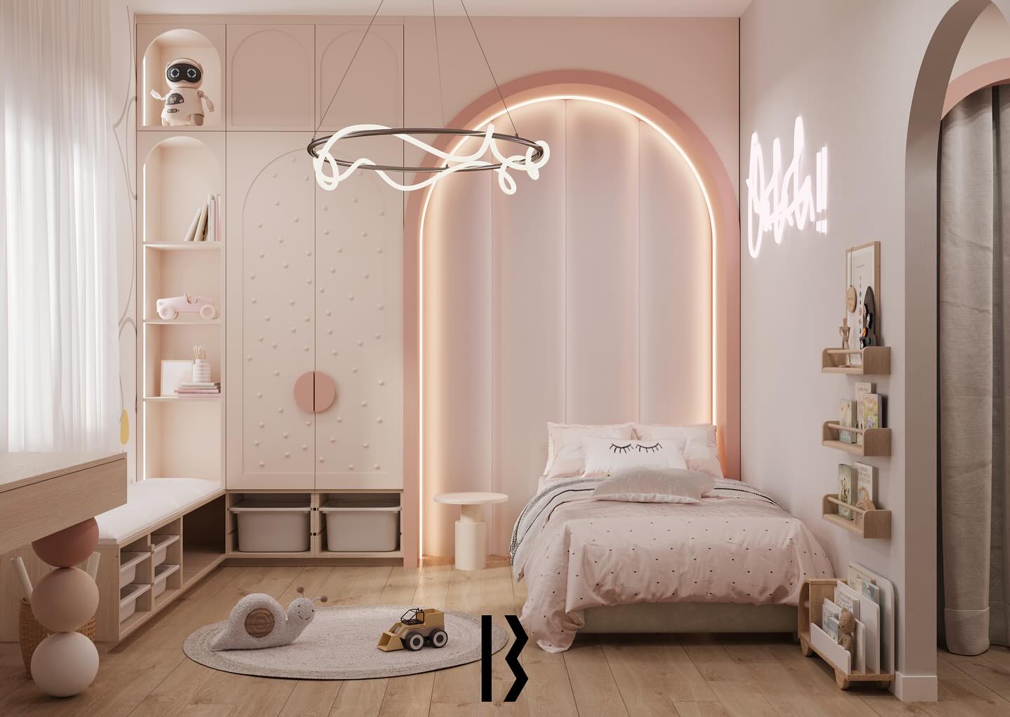 3. Soft Blush Canopy with Heart-shaped Pillow Nook