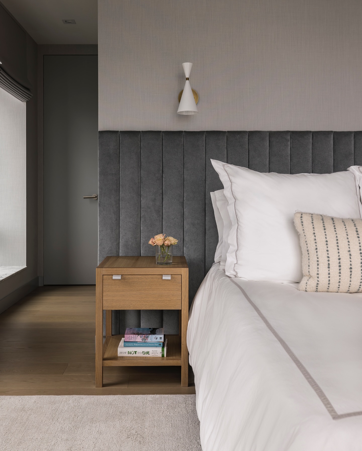 39. Moonlit Serenity: the Asymmetrical Bed Placement In a Grey Haven
