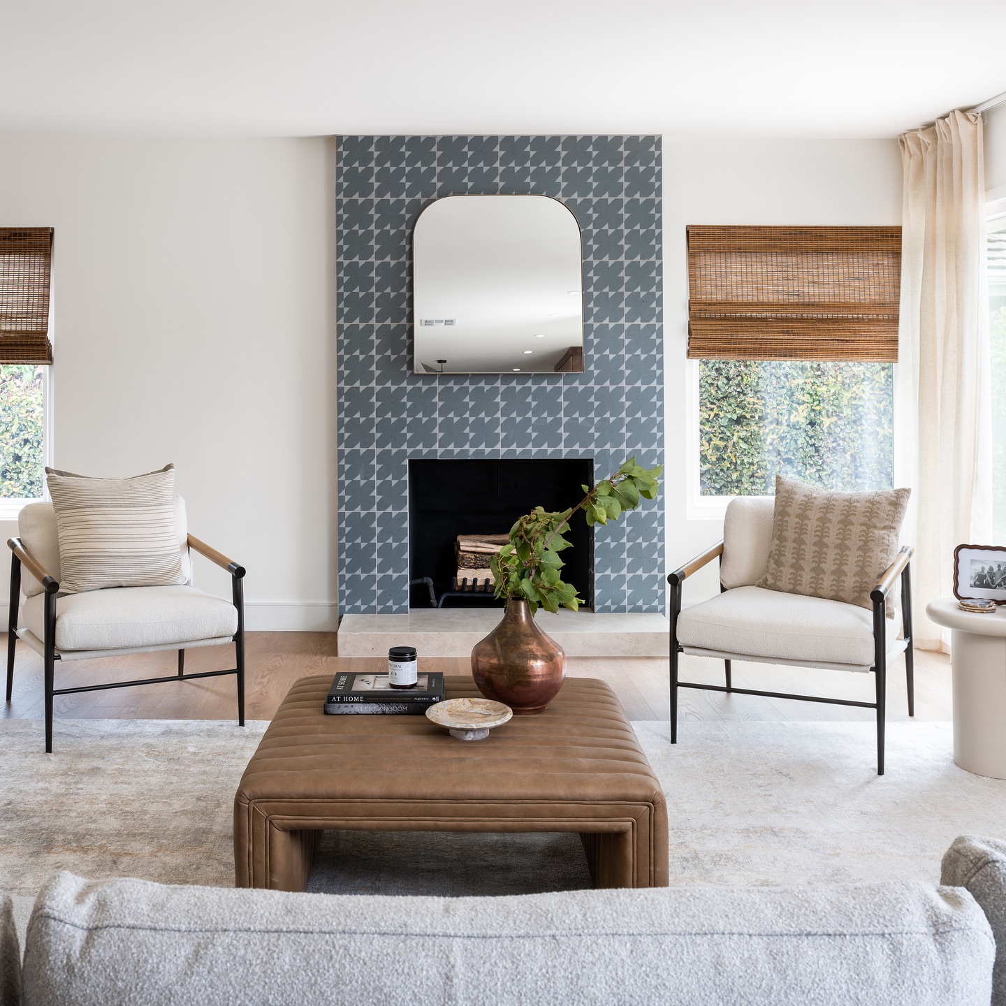 24. Mid-century Meets Minimalism: the Floating Hearth and Geometric Tile Fusion