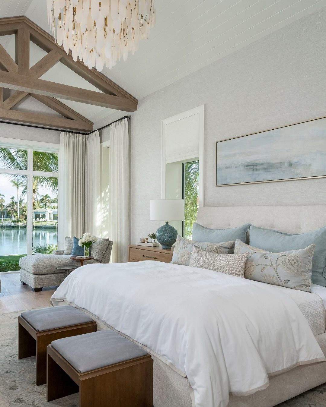 26. Woven Willow Wall Art Above a Nautical Blue Bed Frame
