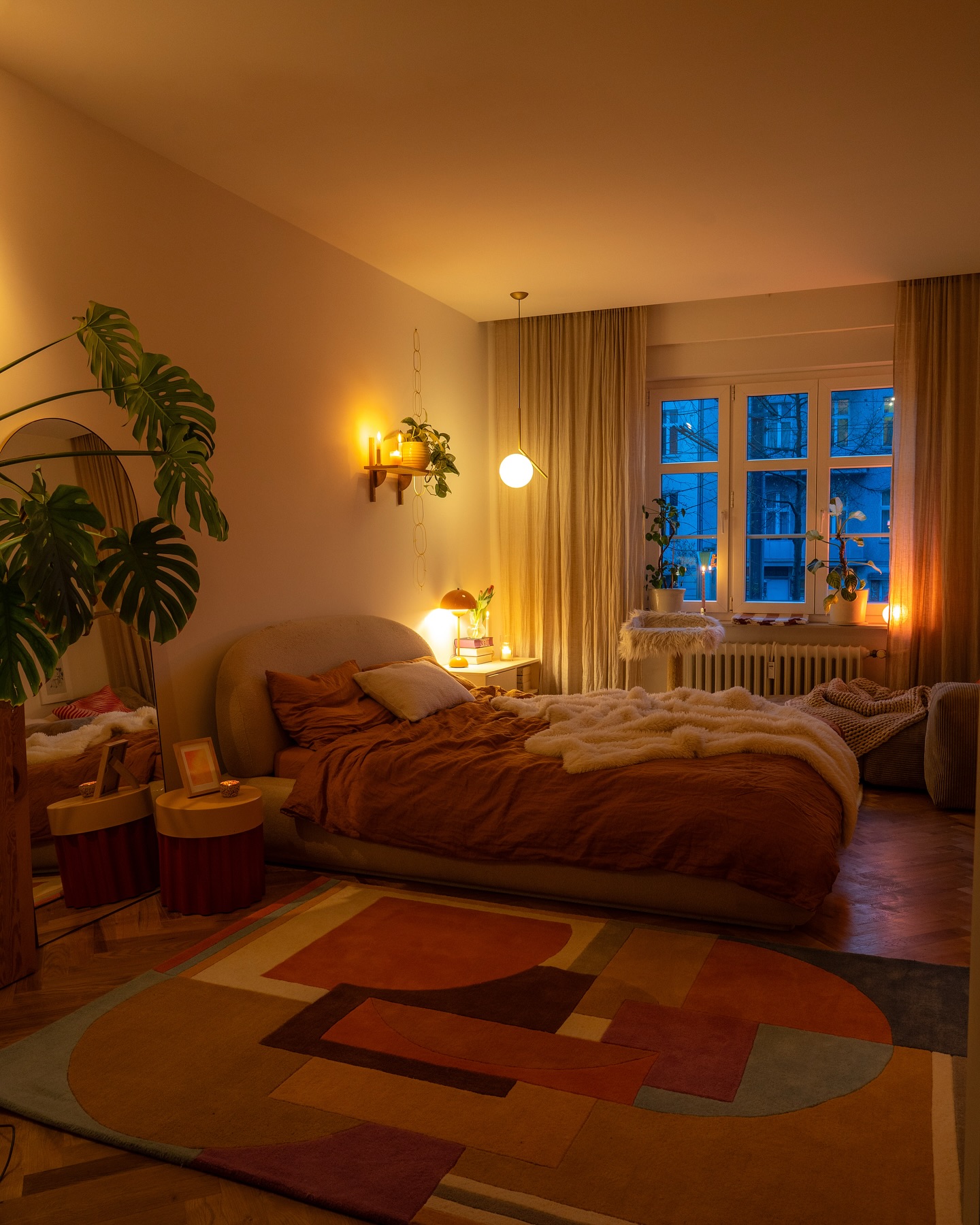 13. Whimsical Mushroom Lamp and Geometric Wall Shelves Bedroom Retreat