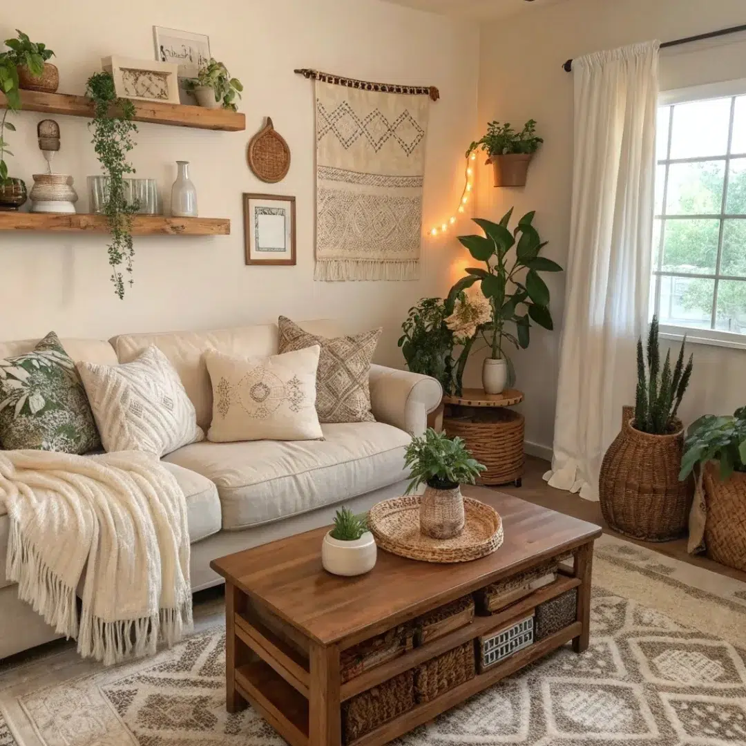 14. Warm Glow Of a Walnut Sideboard Against Deep Teal Walls