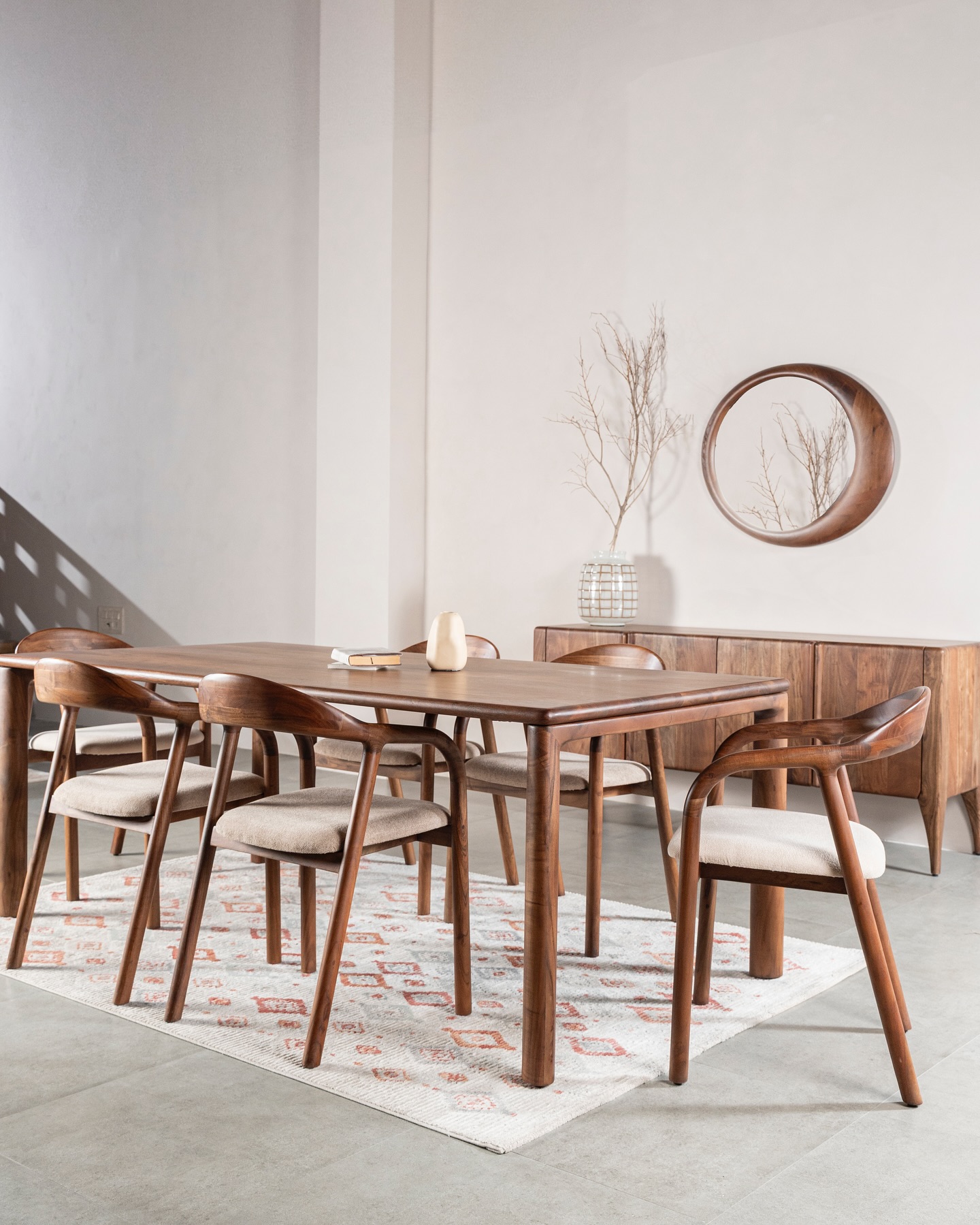 15. Mid-century Modern Dining Table with Geometric Brass Inlays and Tapered Walnut Legs