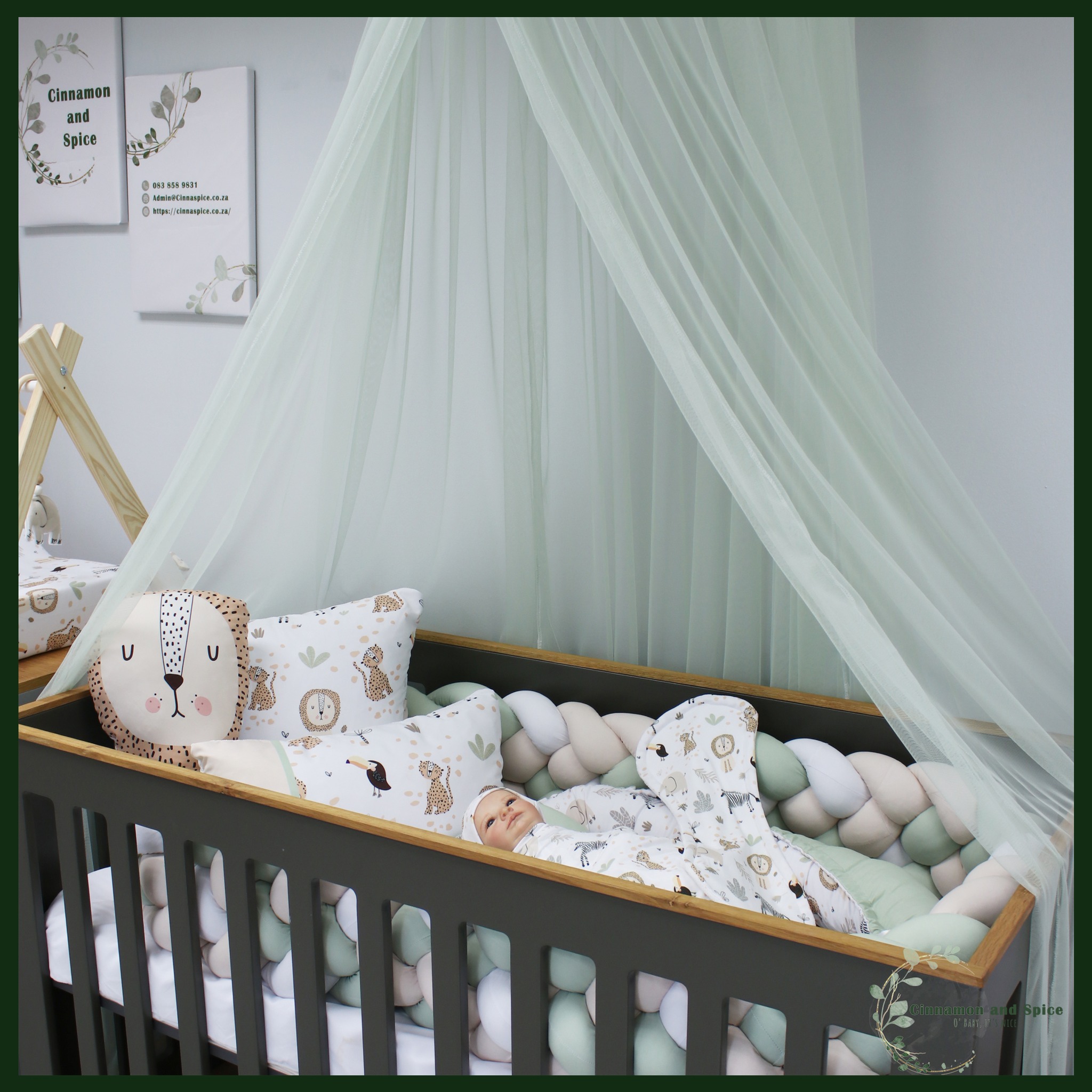 41. Soft Sage Canopy Cradling a Moonlit Crib In a Woodland Retreat