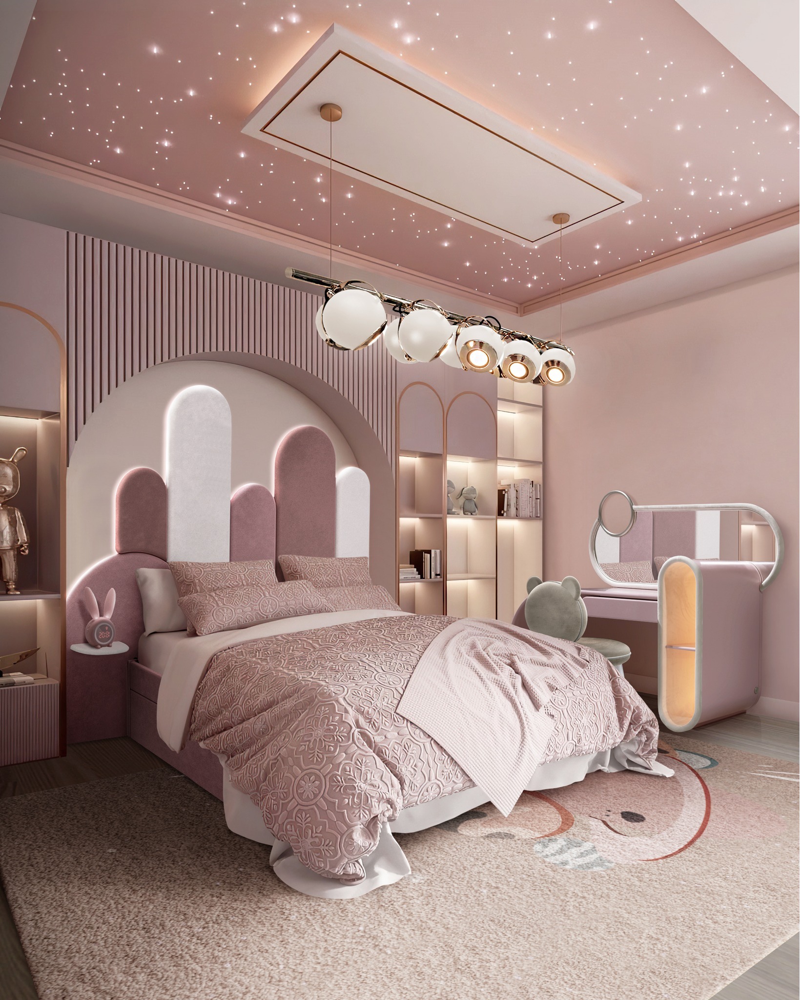 60. Fuchsia Wall with White Accents and a Cozy Corner Nook