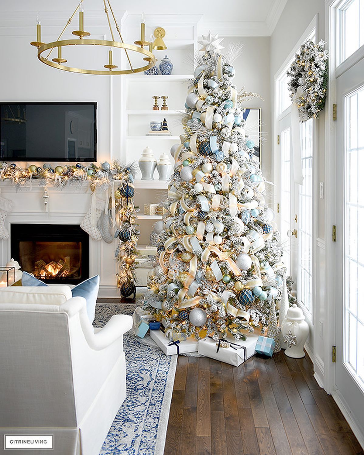 2. Shimmering Silver Pinecones and Crimson Ribbons Adorn a Frosted Evergreen Wreath