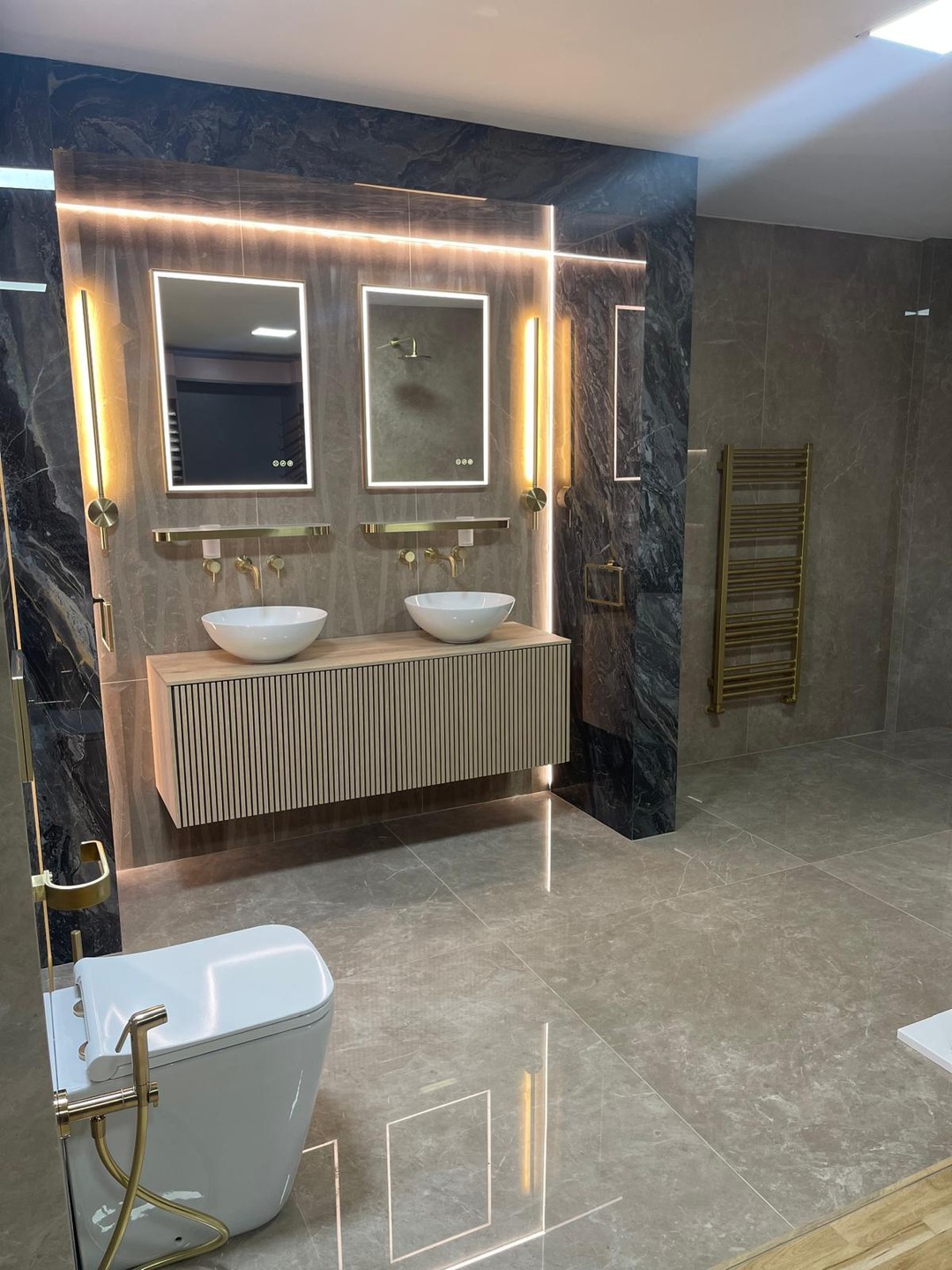 13. Twilight Serenity: a Bathroom with Moonlit Glass and Whispering Waterfalls