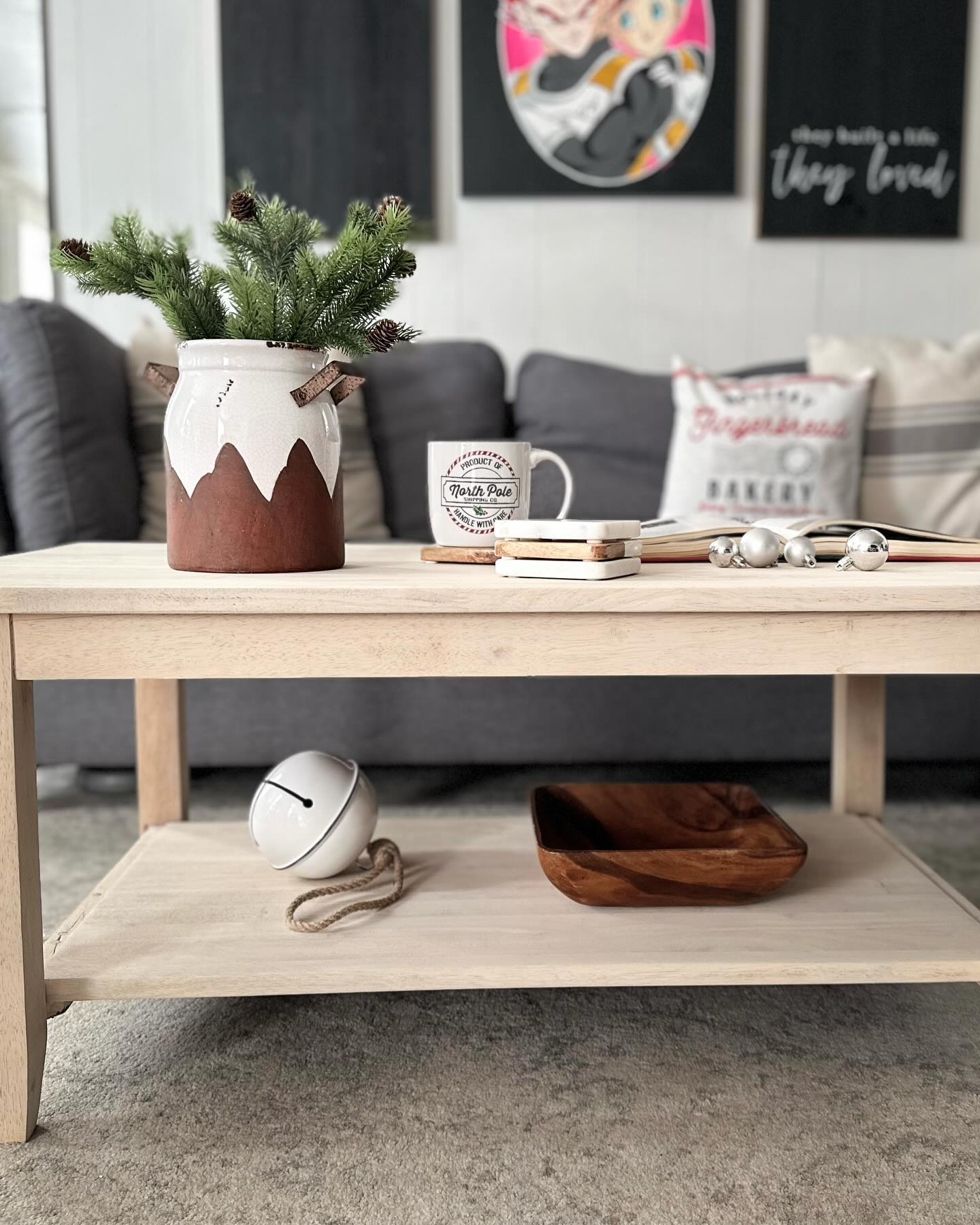 17. Festive Reindeer Parade on a Rustic Wooden Coffee Table