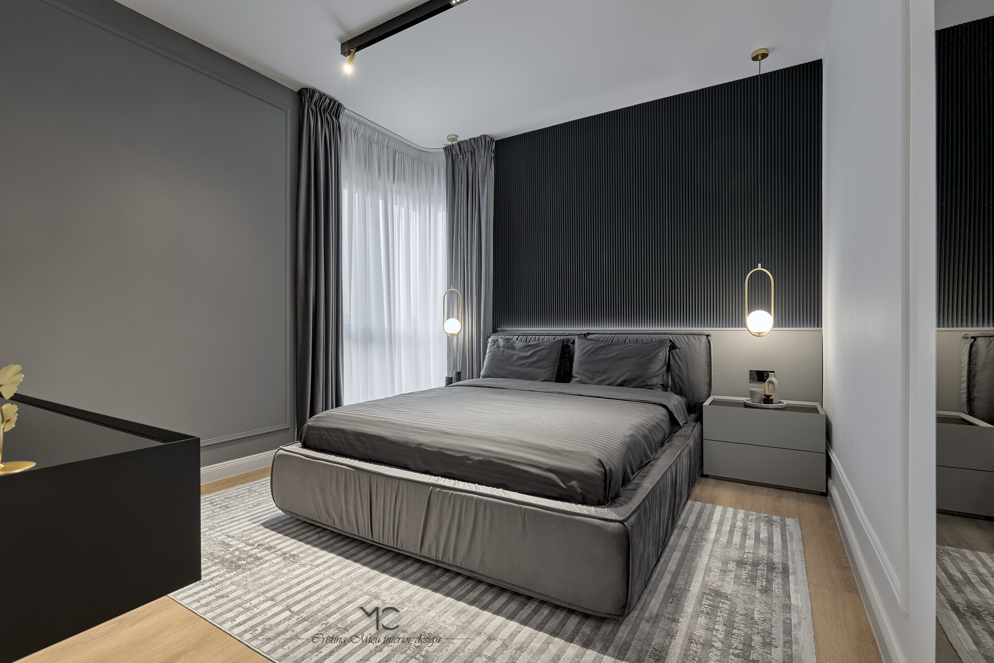 3. Moonlit Velvet Canopy: a Black Bedroom with Draped Elegance