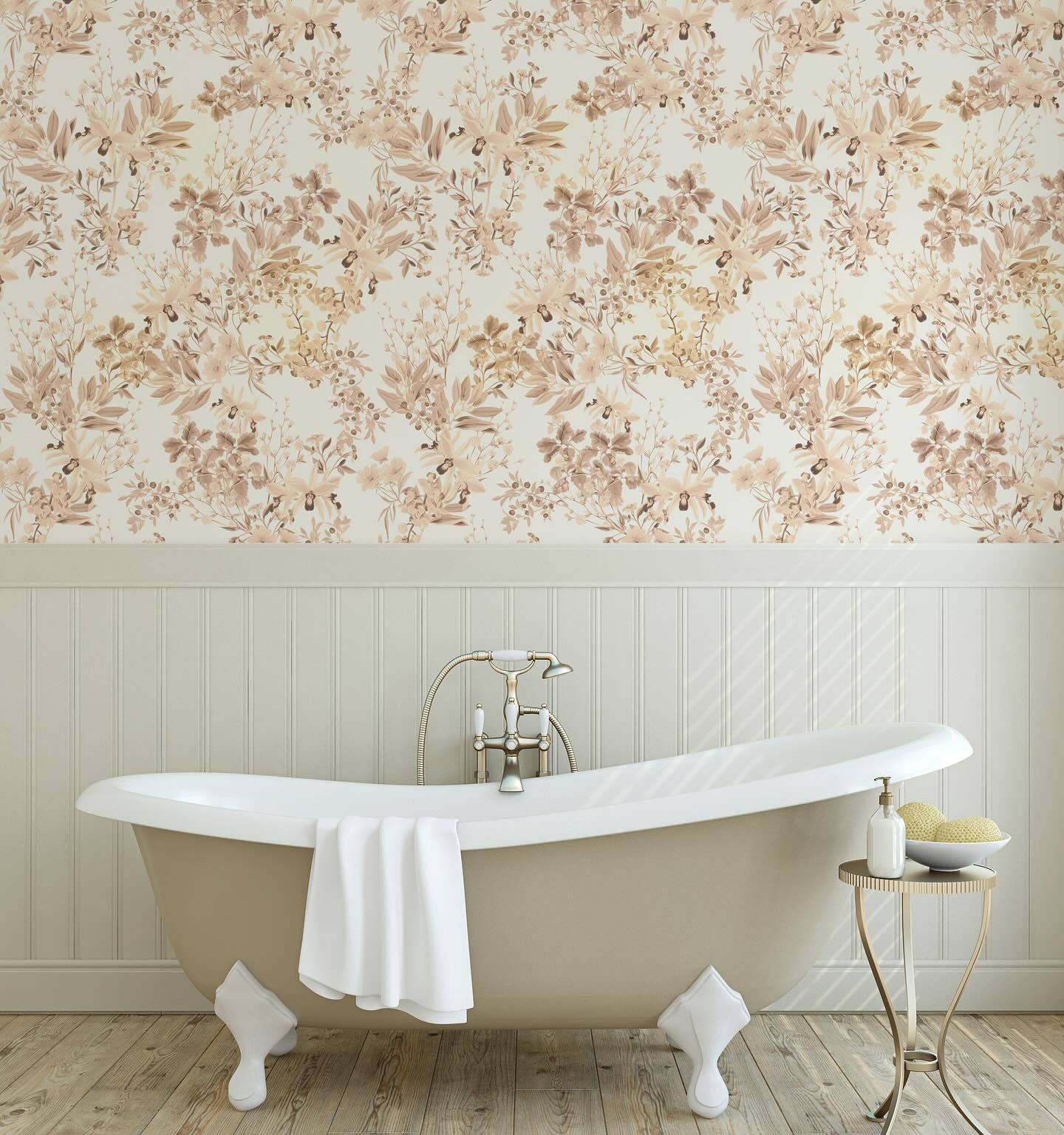 6. Vibrant Indigo Waves and Golden Seashell Accents on a Serene Bathroom Wall