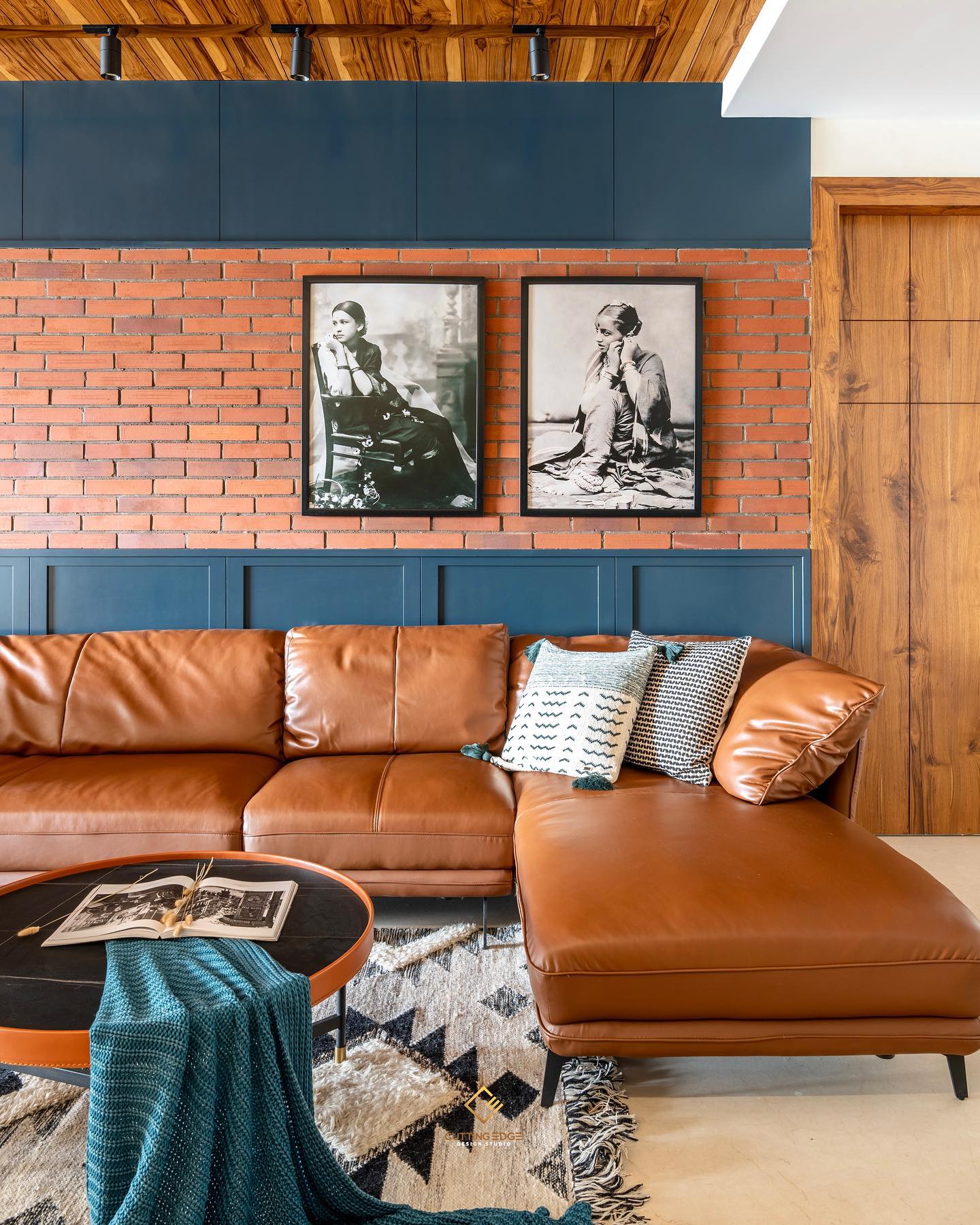 14. a Symphony Of Teal and Wood: Geometric Shelving Meets Bohemian Textures