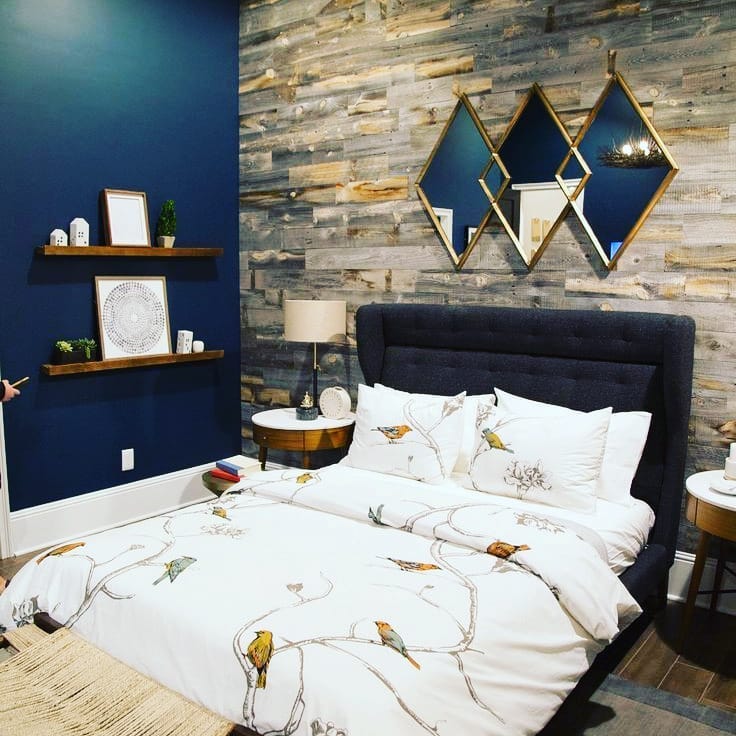 34. Midnight Indigo and Wood: a Masculine Retreat with Geometric Accents