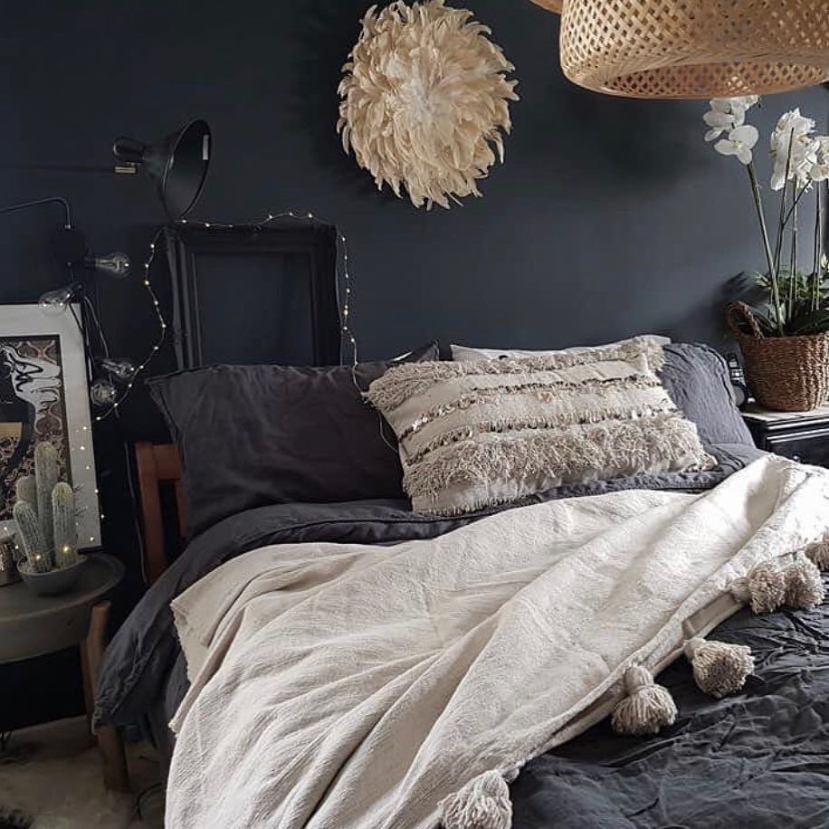 25. Moonlit Macrame and Moroccan Lanterns: a Dark Boho Bedroom Escape