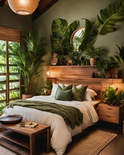 1. the Mossy Canopy Bed with Geometric Earth Tones