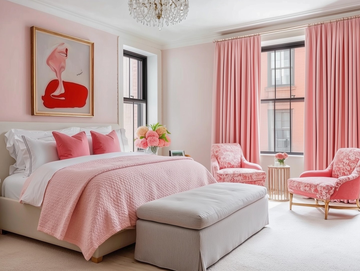 50. Whimsical Pink Canopy with Lace Drapes and Heart-shaped Pillows