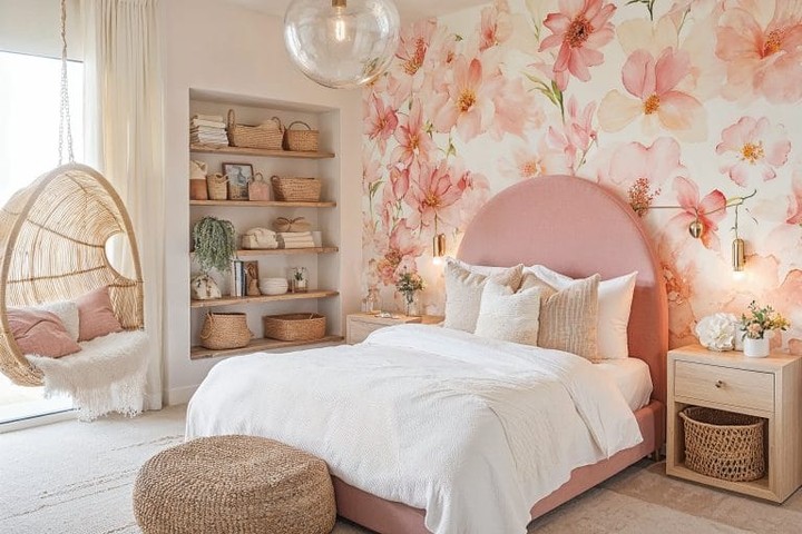 32. the Blush Rose Canopy Bed with Fairy Light Accents