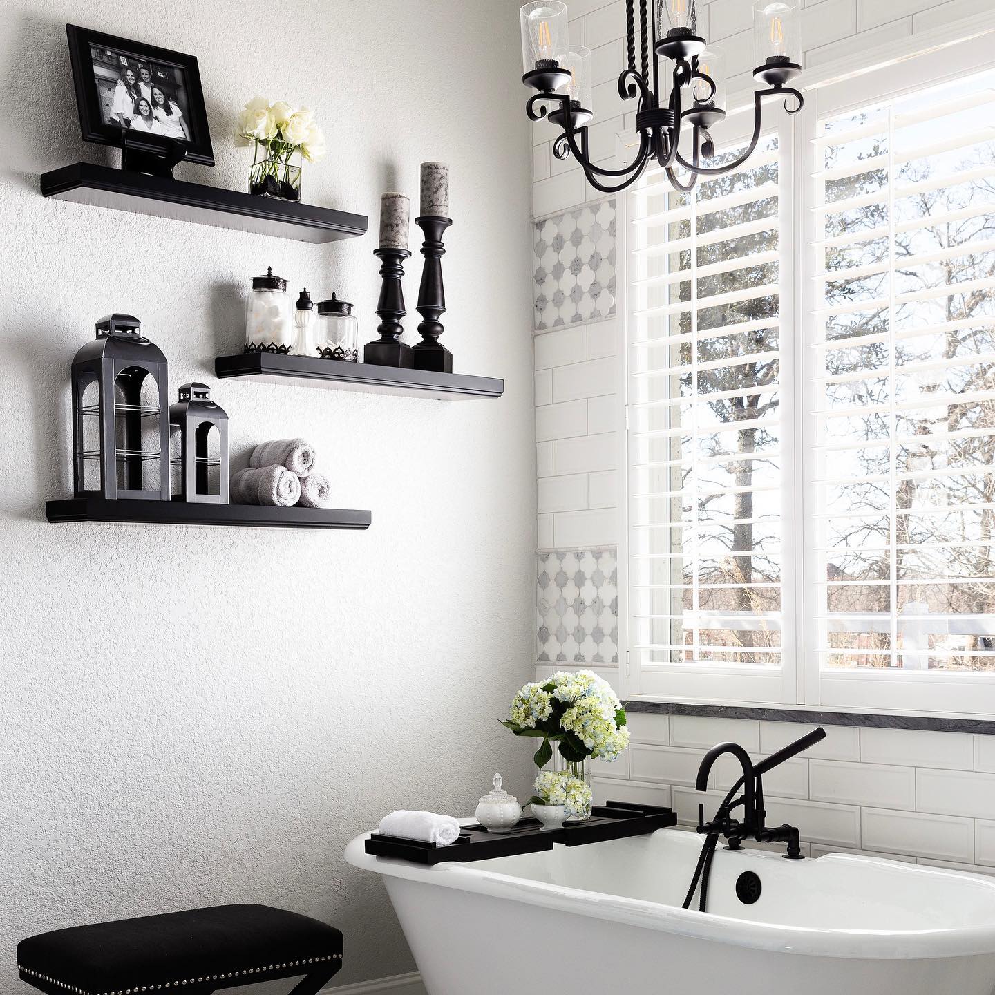 19. Moonlit Marble Mosaic: a Black and White Bathroom with Hexagonal Flair