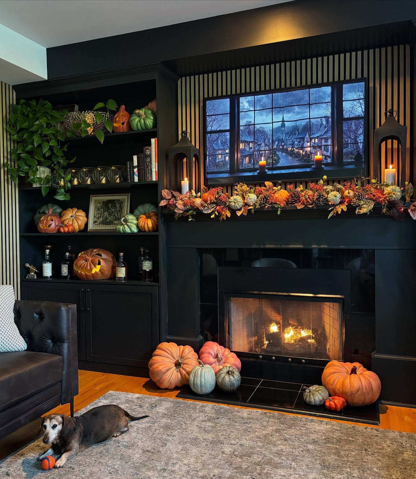 5. Vibrant Crimson Leaves Entwined with Rustic Lanterns on a Weathered Wooden Bench