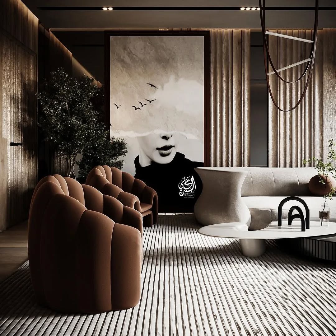 27. the Oatmeal Sofa and Geometric Art Fusion Living Room