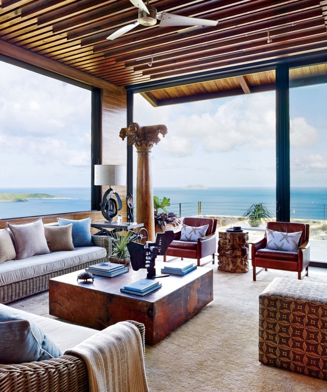 34. the Intersecting Beams and Cobalt Curves Living Room