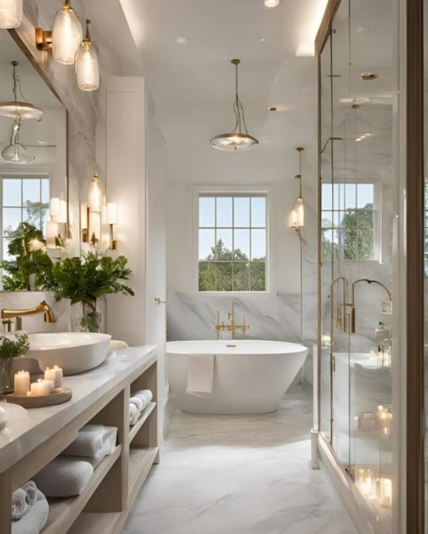 12. Moonlit Mosaic Tiles and Vintage Brass Fixtures Create a Serene Retreat