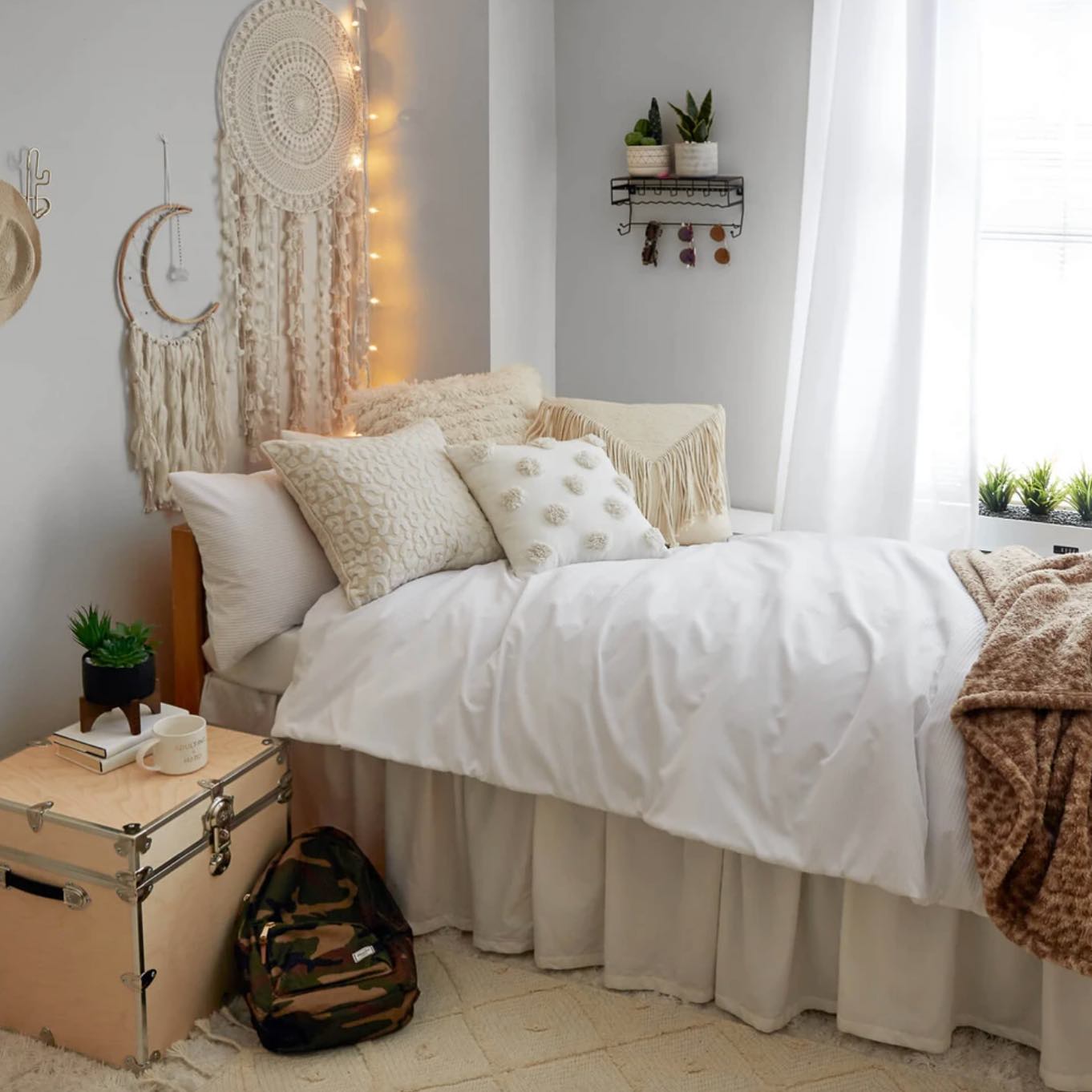 3. Neon Glow Study Nook with Floating Shelves and Cozy Blanket