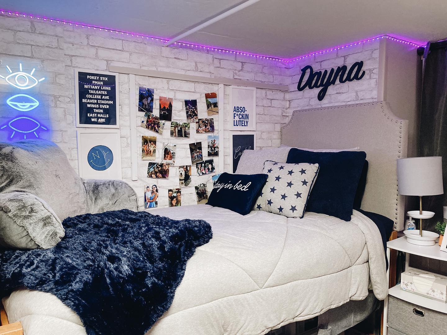 23. Neon Glow and Potted Serenity: a Dorm Room Vibe with a Twist
