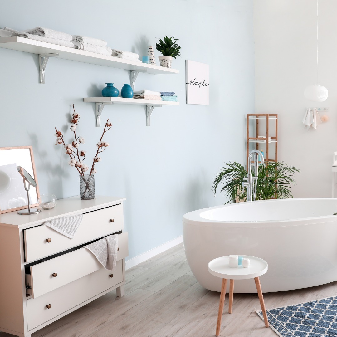 19. Under-sink Alcove with Geometric Towel Display and Terrazzo Backsplash
