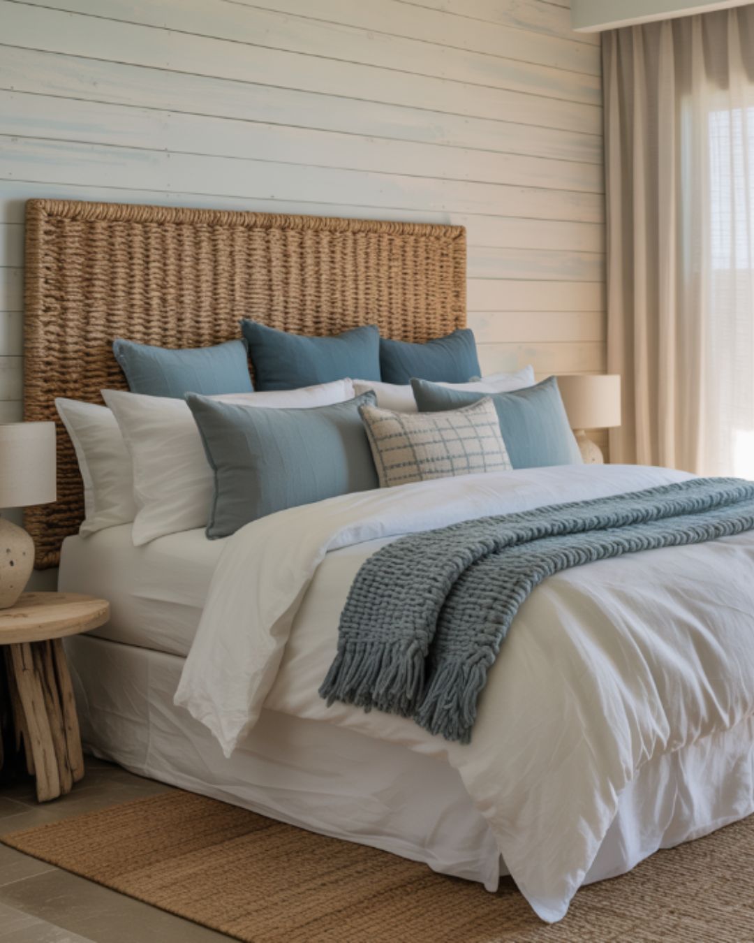 14. Coastal Retreat with a Nautical Twist: Rope-wrapped Mirror and Porthole Windows