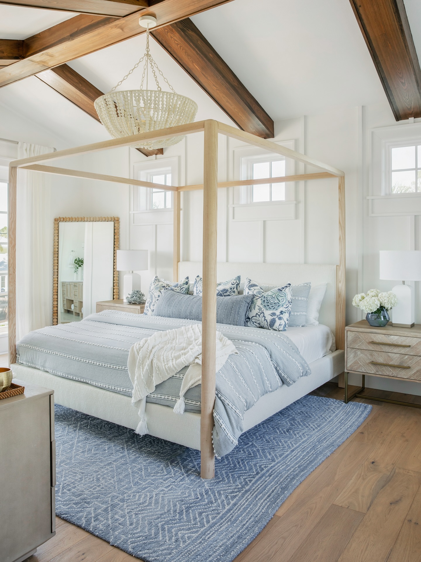 45. the Moonlit Driftwood Bed Frame with Oceanic Blue Accents