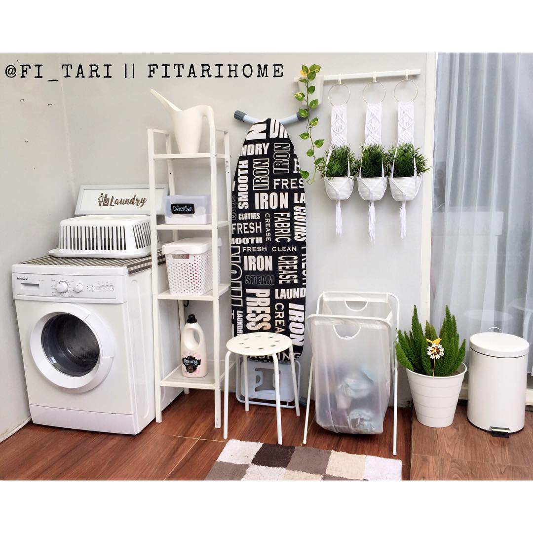 15. the Crimson Painted Pegboard and Mosaic Tiled Floor Laundry Nook