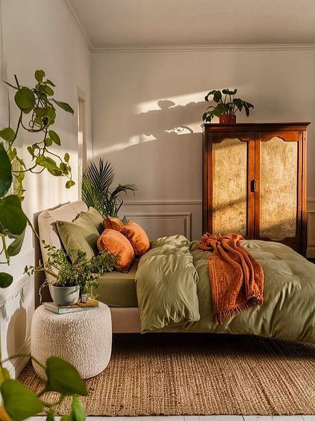 22. the Mossy Canopy Bed with Geometric Sunlight Patterns