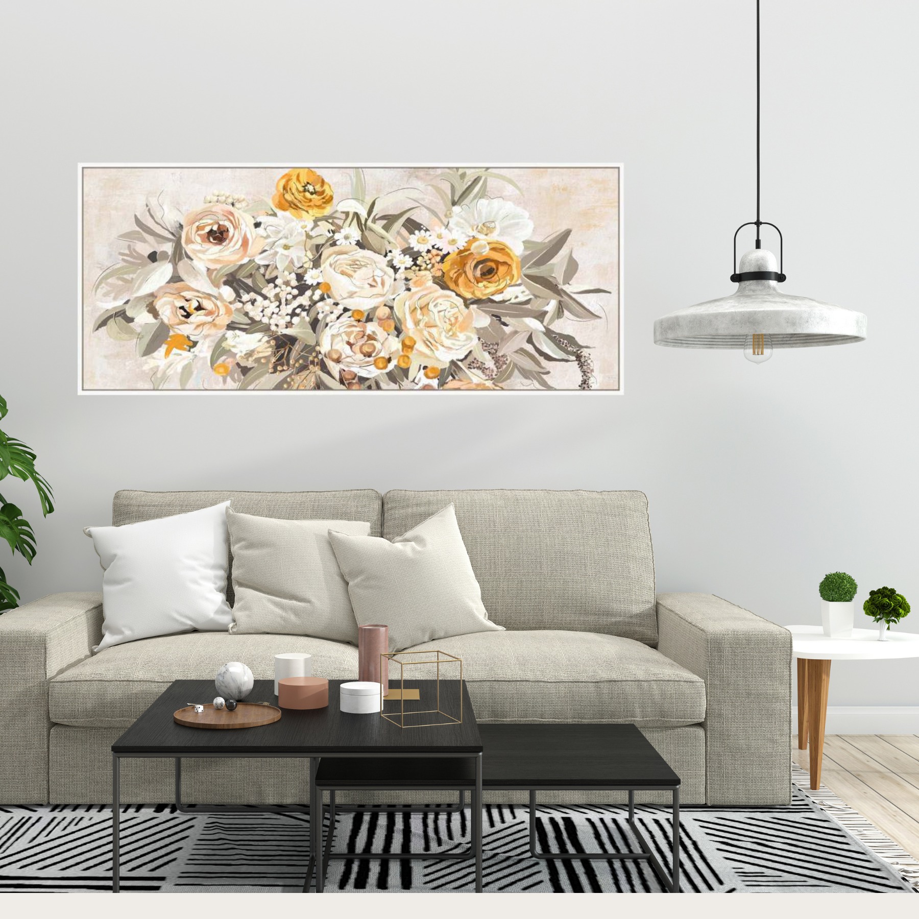 34. Moonlit Serenity: Crescent Mirror and Dried Botanicals Above the Couch