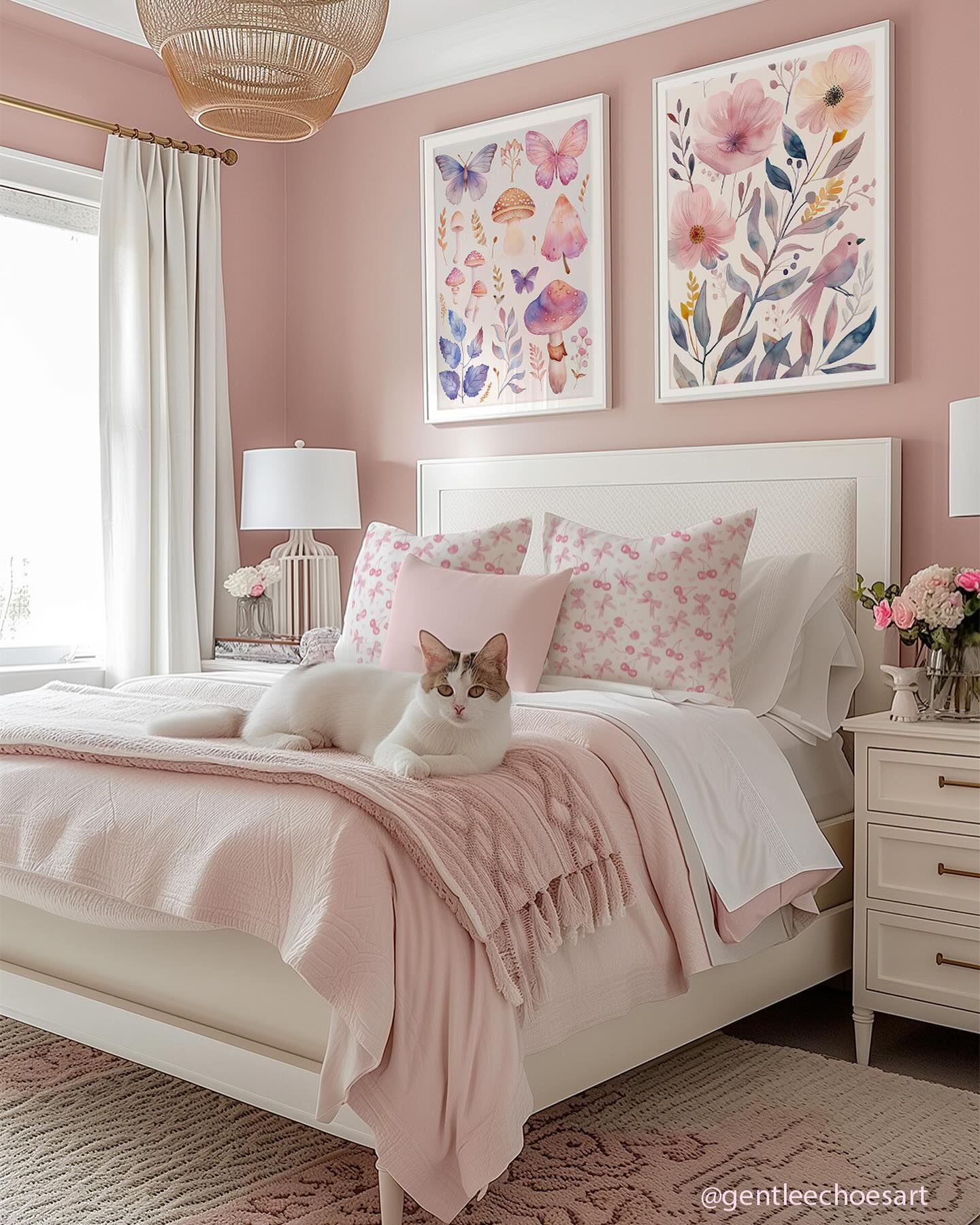 18. Vibrant Fuchsia Wall Accent with Metallic Gold Bed Frame and Delicate Lace Canopy