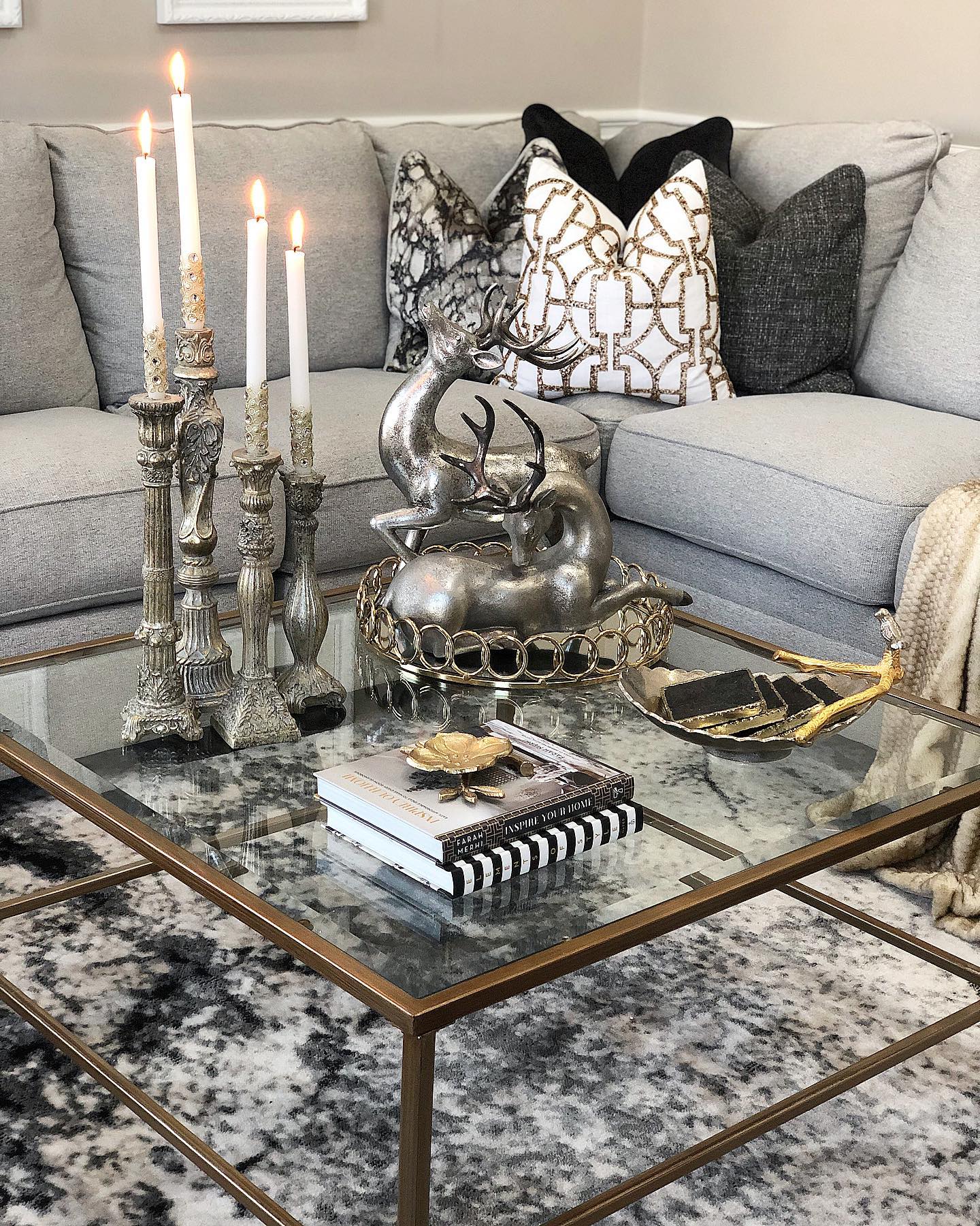 14. a Symphony Of Pinecones and Poinsettias on a Vintage Wooden Coffee Table