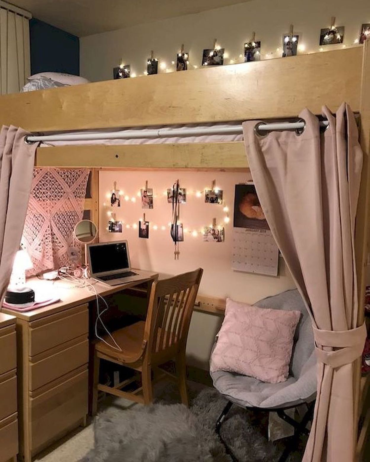 20. Neon Glow Study Nook with Vintage Typewriter Accent
