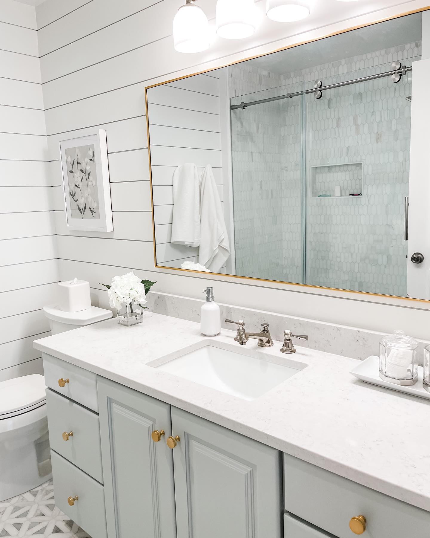 12. Shiplap Serenity with Copper Curves and Amber Glow
