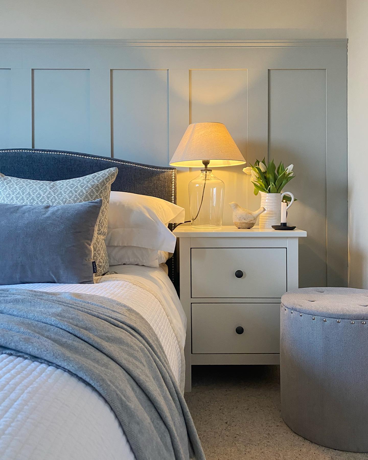 12. Moonlit Serenity: Charcoal Walls and Floating Nightstand In a Minimalist Grey Bedroom