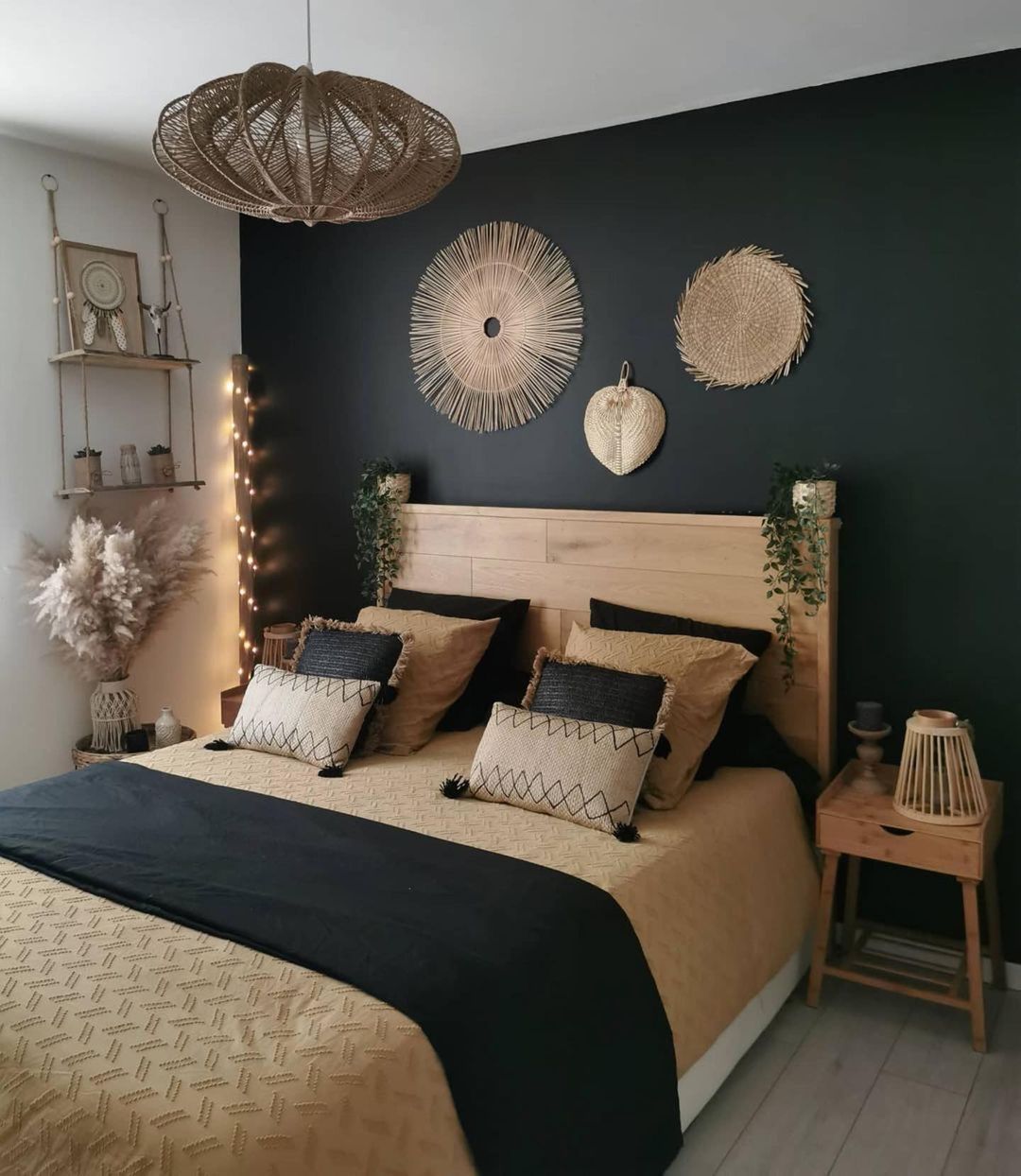 16. Moonlit Lace Canopy Over Vintage Trunk Bed In Dark Boho Retreat