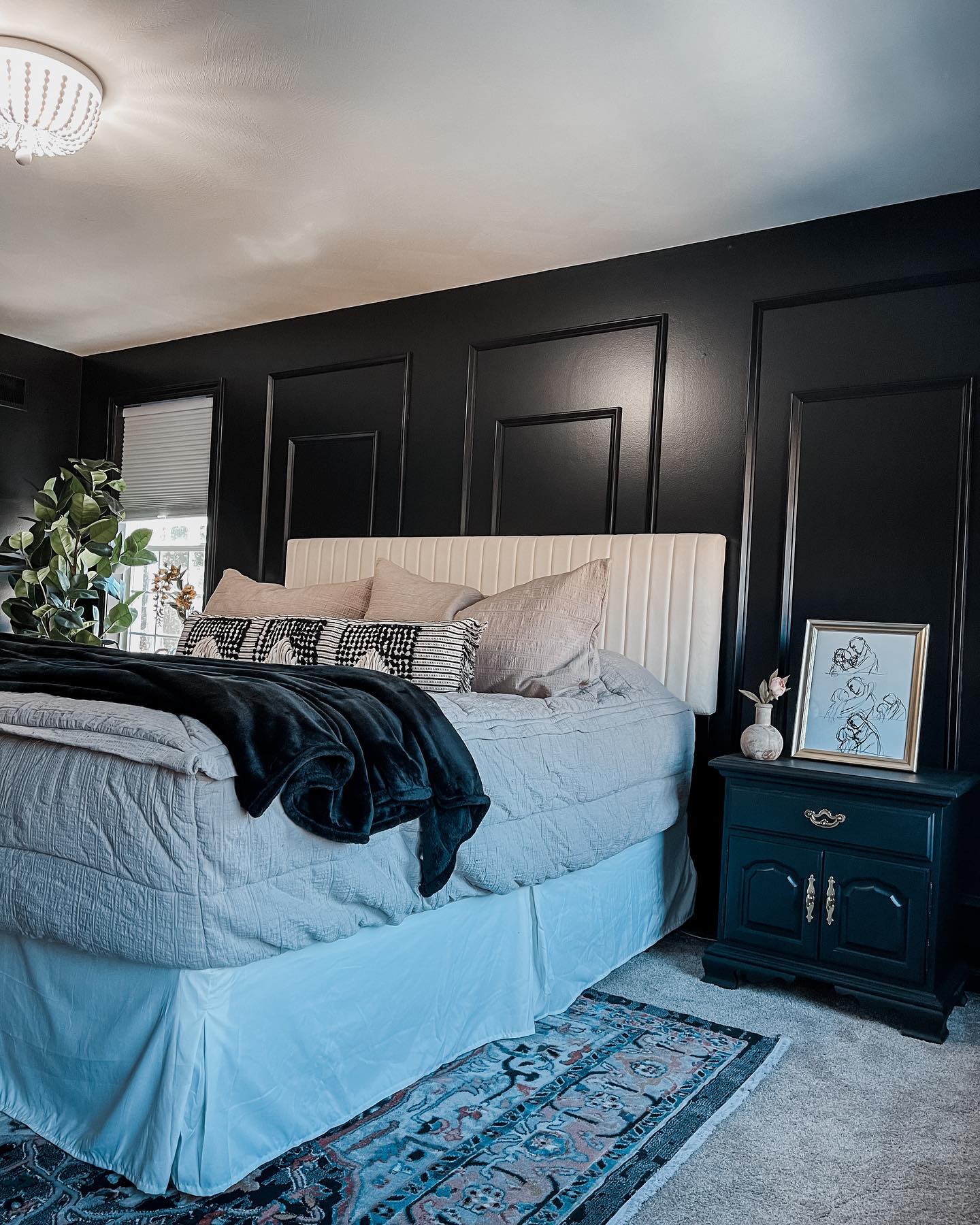 2. Moonlit Velvet Canopy Over Ebony Sands: a Bedroom Retreat