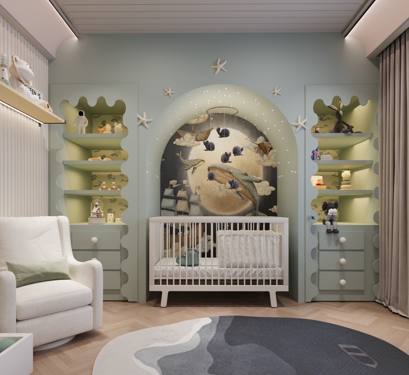 2. the Soft Glow Of a Crescent Moon Cradle In a Sage Green Haven