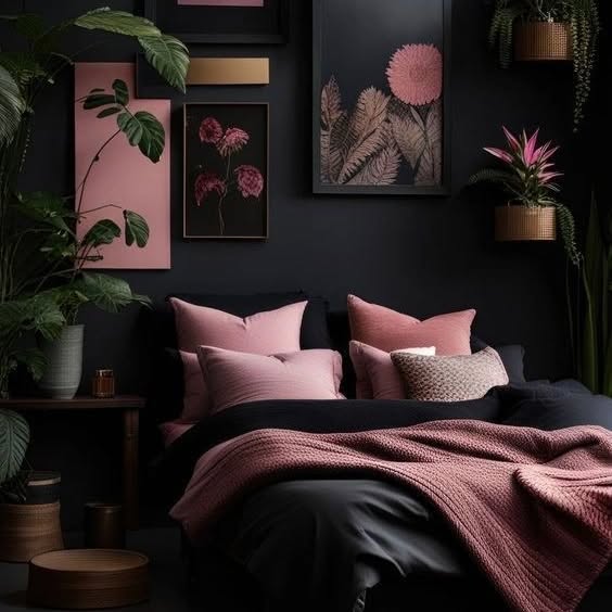 6. Moonlit Serenity: Black Walls with a Whisper Of White Trim