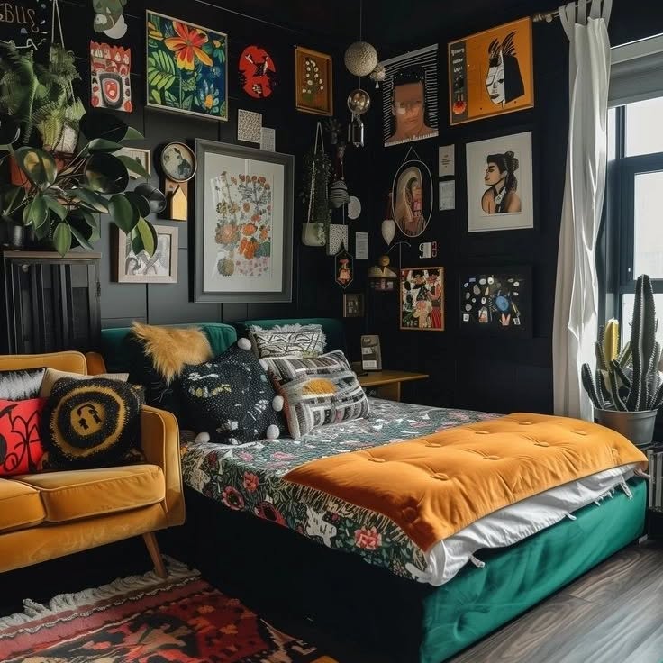 7. Midnight Velvet Canopy Over Ebony Sands: a Black Bedroom Escape